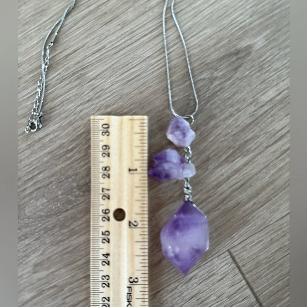 Handmade Amethyst Necklace || stainless steel chain